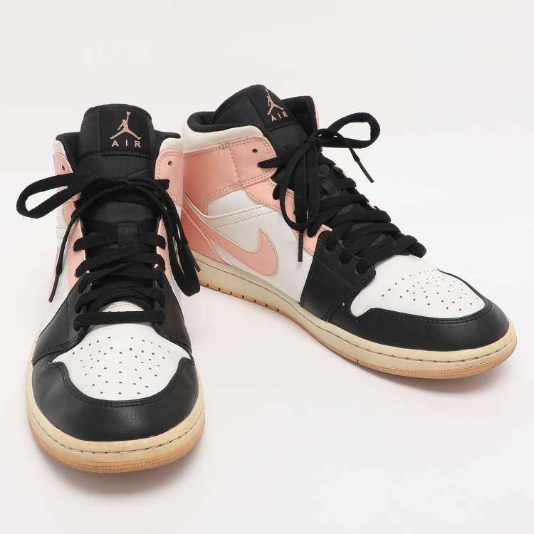 Pre Owned Air Jordans Multicolor Leather Jordan 1 Mid Linen Sneakers Size 45