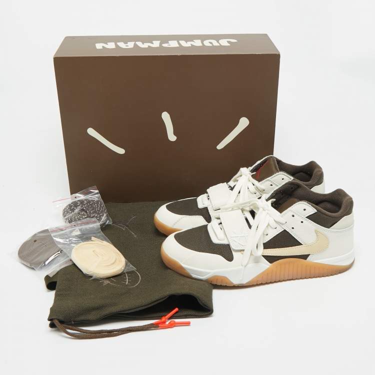 Pre Owned Air Jordans Multicolor Canvas and Leather Jordan Jumpman Jack TR Travis Scott Sail Sneakers Size 44.5