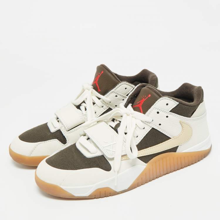 Pre Owned Air Jordans Multicolor Canvas and Leather Jordan Jumpman Jack TR Travis Scott Sail Sneakers Size 44.5