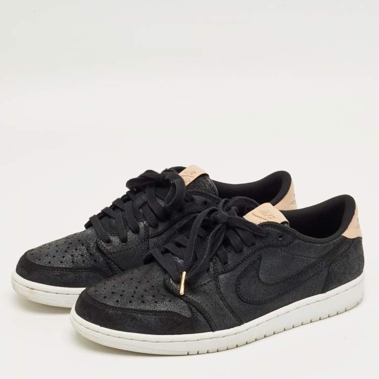 Pre Owned Air Jordans Black Suede Jordan 1 Retro Low OG Black Vachetta Sneakers Size 44.5