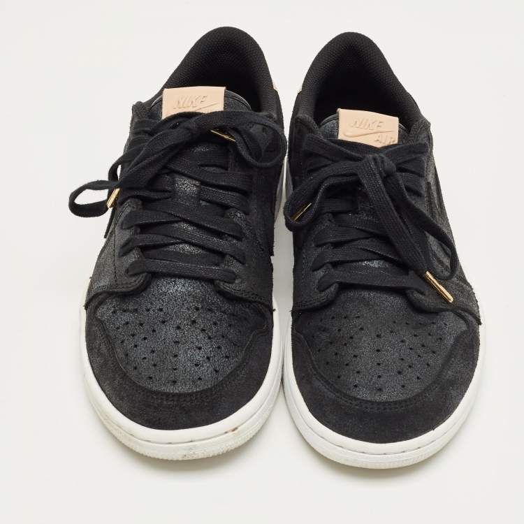 Pre Owned Air Jordans Black Suede Jordan 1 Retro Low OG Black Vachetta Sneakers Size 44.5