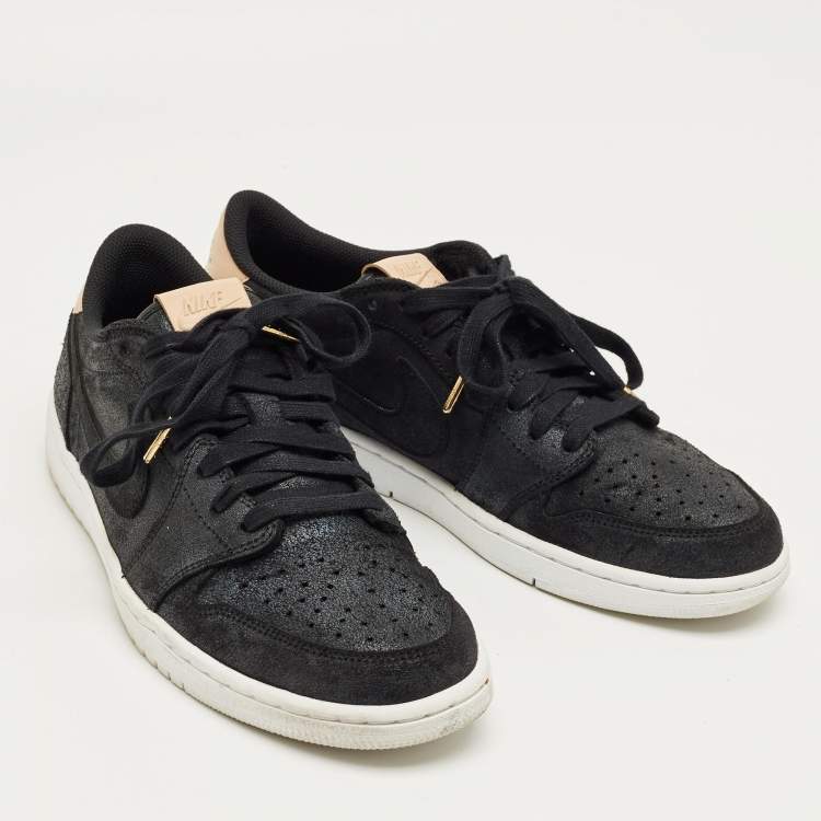 Pre Owned Air Jordans Black Suede Jordan 1 Retro Low OG Black Vachetta Sneakers Size 44.5