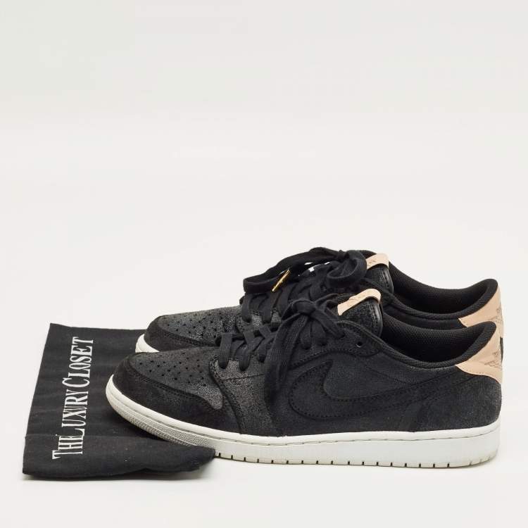 Pre Owned Air Jordans Black Suede Jordan 1 Retro Low OG Black Vachetta Sneakers Size 44.5