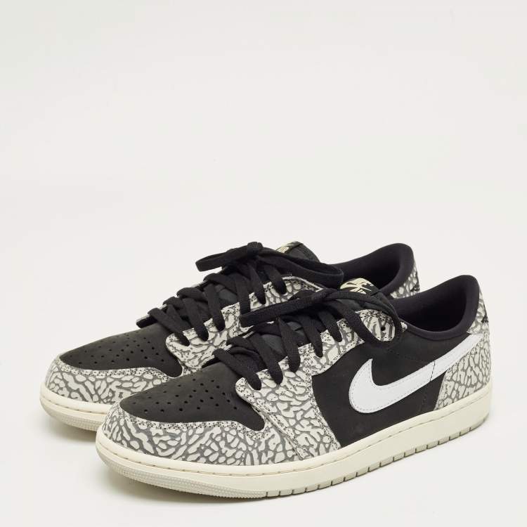 Pre Owned Air Jordans Black/Grey Nubuck and Leather Jordan 1 Retro Low OG Black Cement Sneakers Size 44.5