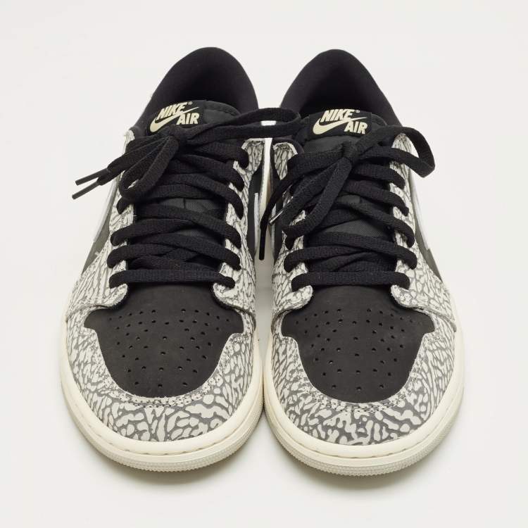 Pre Owned Air Jordans Black/Grey Nubuck and Leather Jordan 1 Retro Low OG Black Cement Sneakers Size 44.5