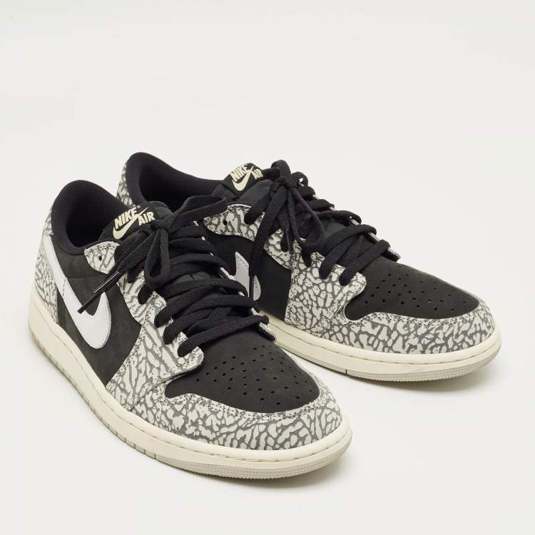 Pre Owned Air Jordans Black/Grey Nubuck and Leather Jordan 1 Retro Low OG Black Cement Sneakers Size 44.5