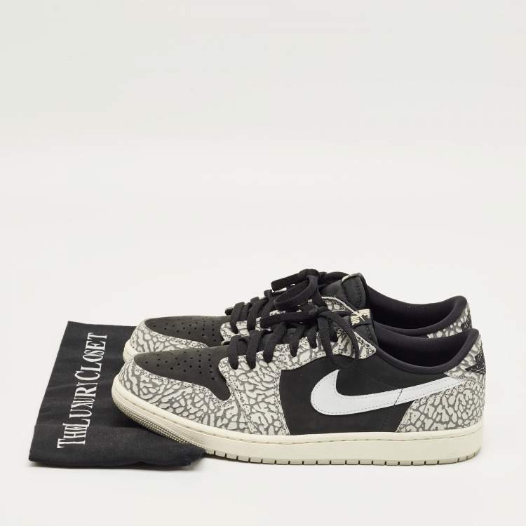 Pre Owned Air Jordans Black/Grey Nubuck and Leather Jordan 1 Retro Low OG Black Cement Sneakers Size 44.5