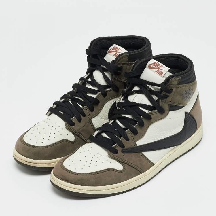 Pre Owned Air Jordans Multicolor Nubuck and Leather Jordan 1 Retro High OG SP Travis Scott Mocha Sneakers Size 44.5