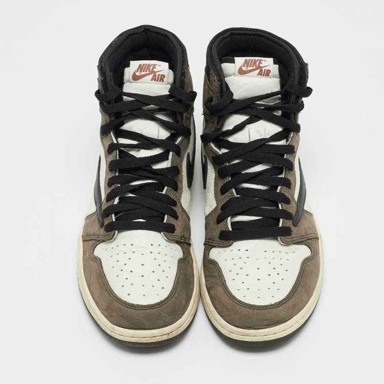 Pre Owned Air Jordans Multicolor Nubuck and Leather Jordan 1 Retro High OG SP Travis Scott Mocha Sneakers Size 44.5