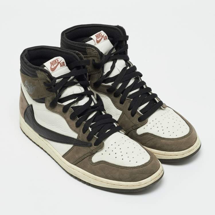 Pre Owned Air Jordans Multicolor Nubuck and Leather Jordan 1 Retro High OG SP Travis Scott Mocha Sneakers Size 44.5