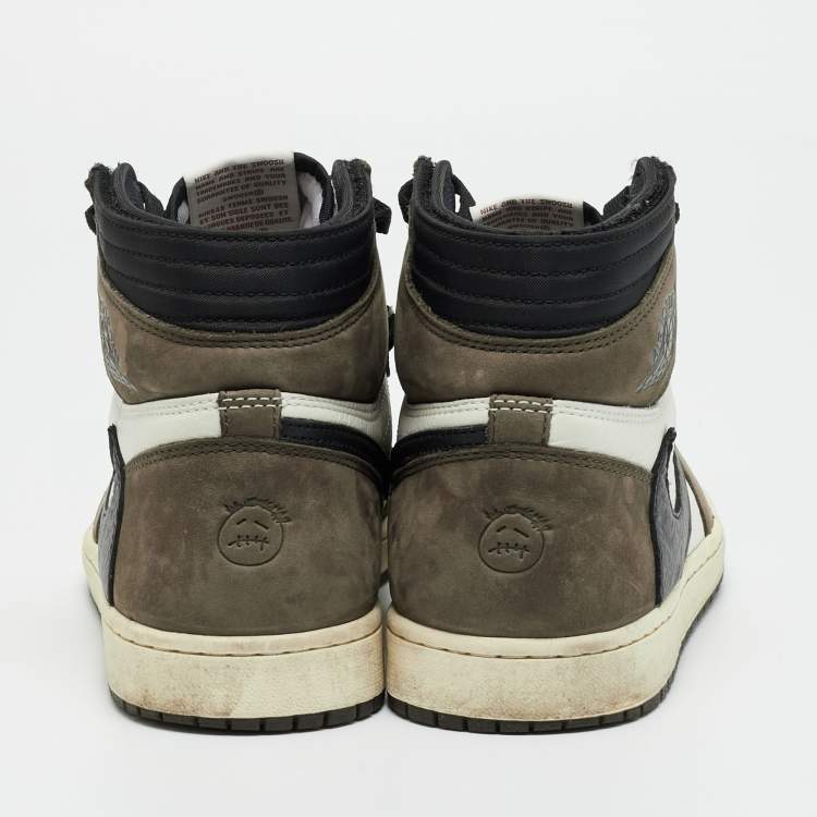 Pre Owned Air Jordans Multicolor Nubuck and Leather Jordan 1 Retro High OG SP Travis Scott Mocha Sneakers Size 44.5