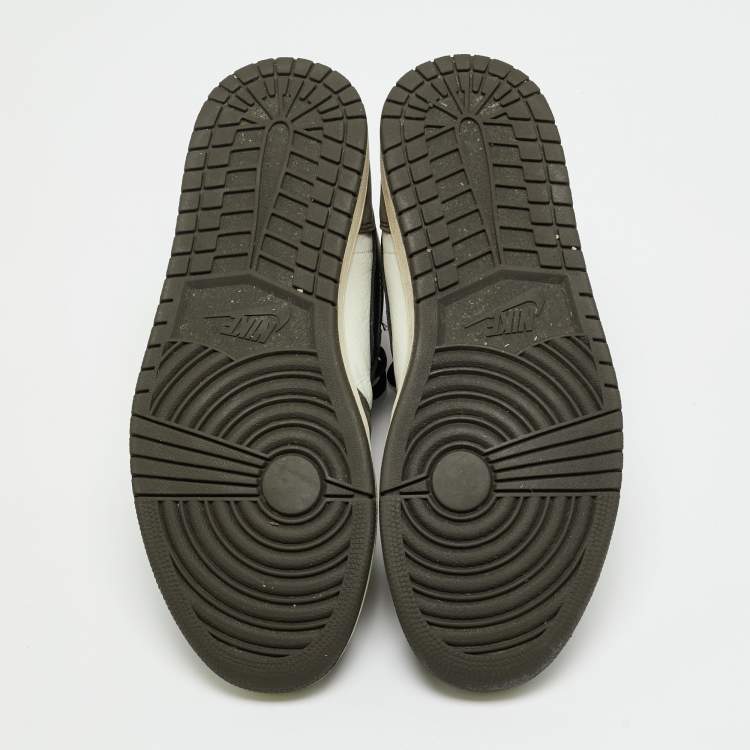 Pre Owned Air Jordans Multicolor Nubuck and Leather Jordan 1 Retro High OG SP Travis Scott Mocha Sneakers Size 44.5