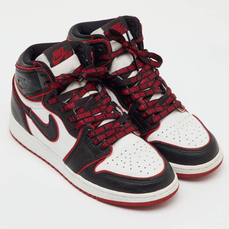 Pre Owned Air Jordans Black/White Leather Jordan 1 Retro High Bloodline Sneakers Size 37.5