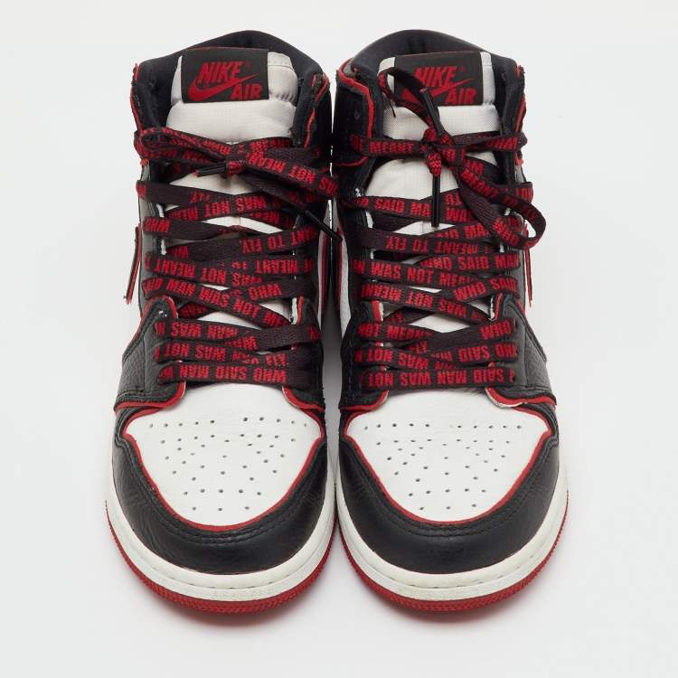 Pre Owned Air Jordans Black/White Leather Jordan 1 Retro High Bloodline Sneakers Size 37.5