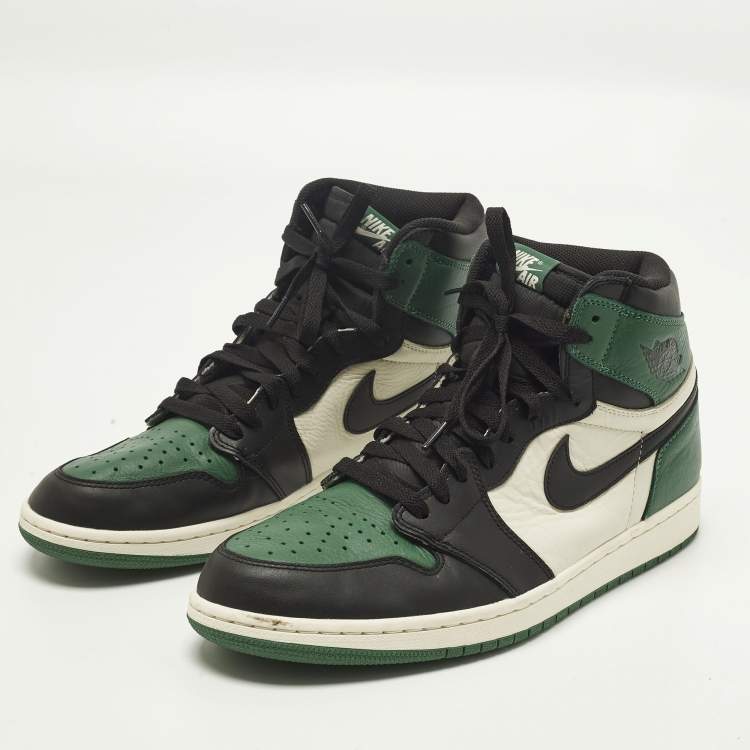 Pre Owned Air Jordans Air Jordan 1 Size 46 Green/White Leather High Top Sneakers