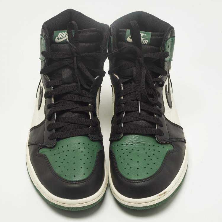 Pre Owned Air Jordans Air Jordan 1 Size 46 Green/White Leather High Top Sneakers