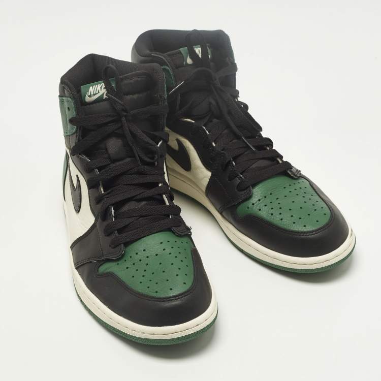 Pre Owned Air Jordans Air Jordan 1 Size 46 Green/White Leather High Top Sneakers