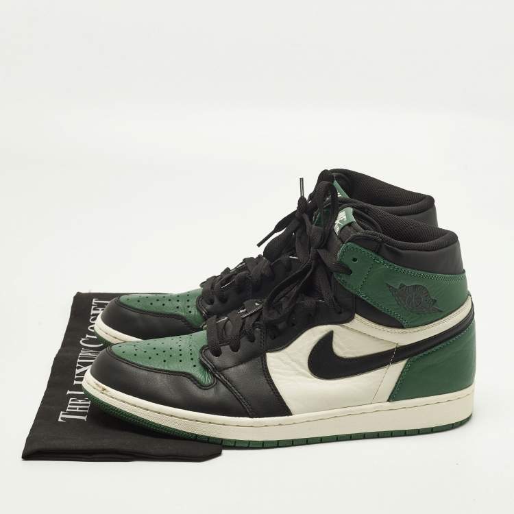 Pre Owned Air Jordans Air Jordan 1 Size 46 Green/White Leather High Top Sneakers