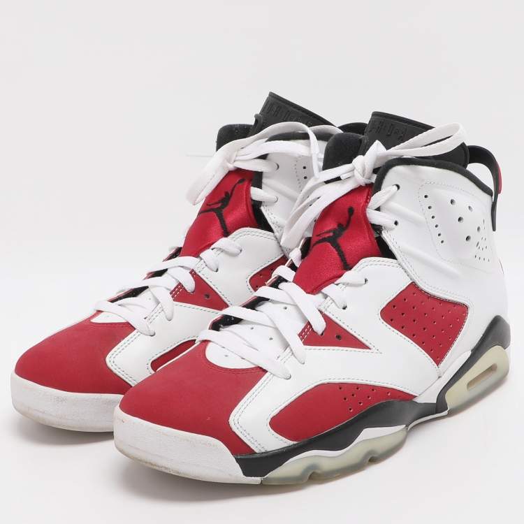 Pre Owned Air Jordans Carmine Jordan 6 Size 45 White/Red Leather High Top Sneakers