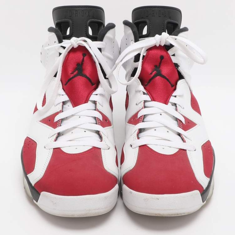 Pre Owned Air Jordans Carmine Jordan 6 Size 45 White/Red Leather High Top Sneakers