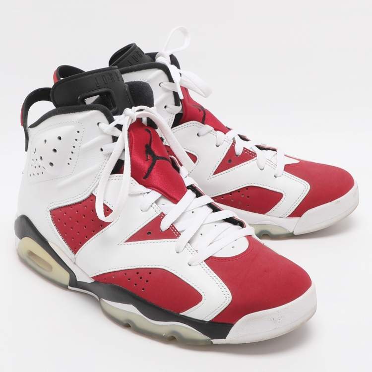 Pre Owned Air Jordans Carmine Jordan 6 Size 45 White/Red Leather High Top Sneakers