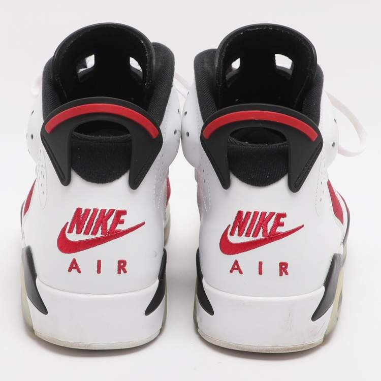 Pre Owned Air Jordans Carmine Jordan 6 Size 45 White/Red Leather High Top Sneakers