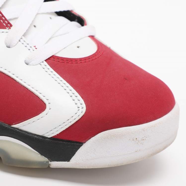 Pre Owned Air Jordans Carmine Jordan 6 Size 45 White/Red Leather High Top Sneakers