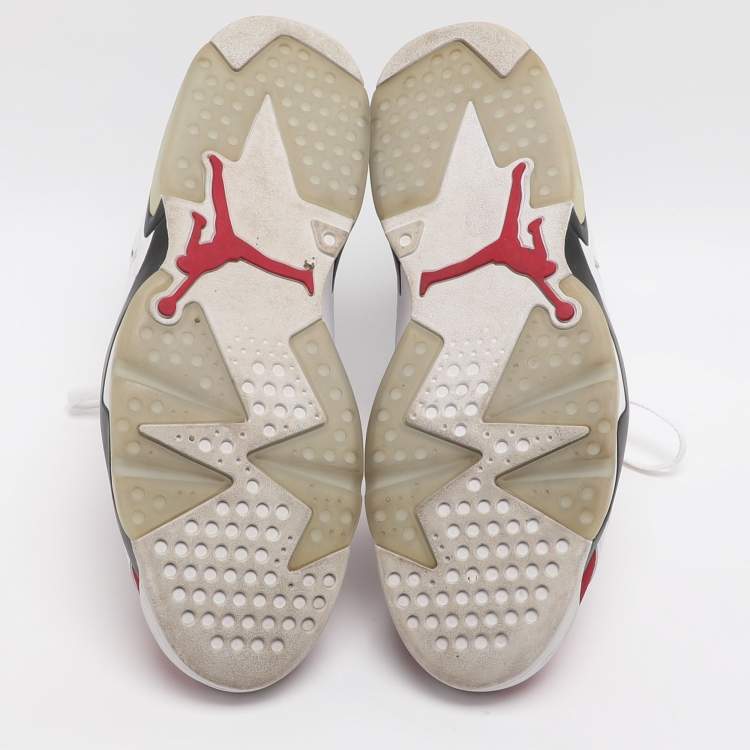 Pre Owned Air Jordans Carmine Jordan 6 Size 45 White/Red Leather High Top Sneakers