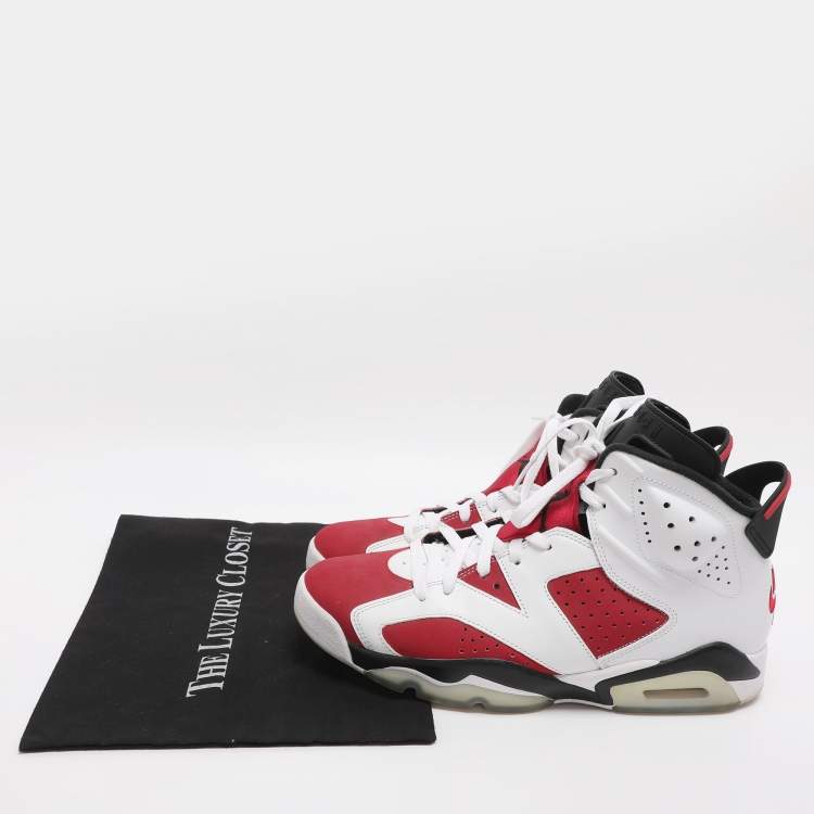 Pre Owned Air Jordans Carmine Jordan 6 Size 45 White/Red Leather High Top Sneakers