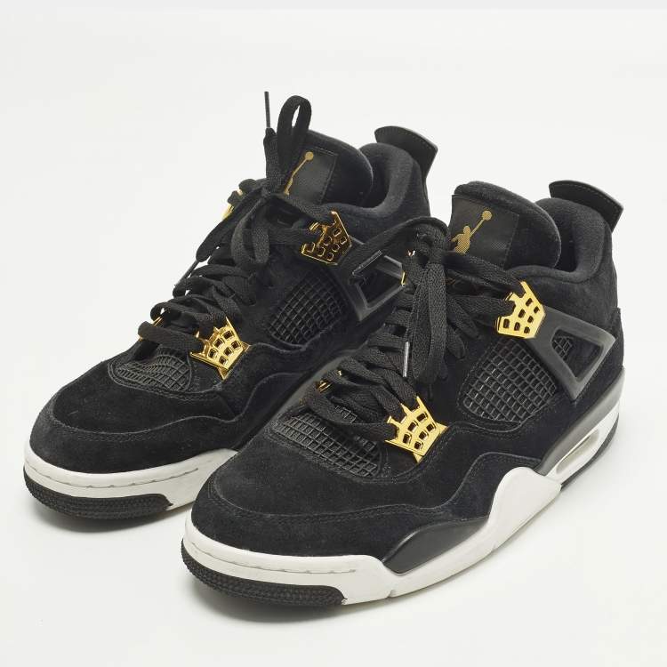 Pre Owned Air Jordans 4 Retro Size 43 Black Leather and Suede Lace Up Sneakers