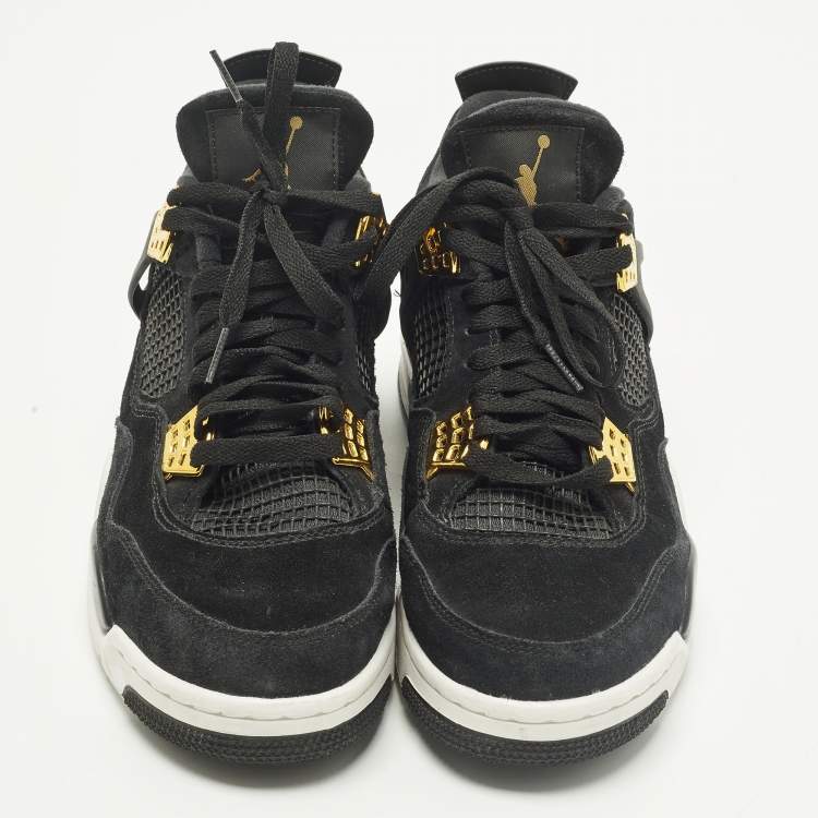 Pre Owned Air Jordans 4 Retro Size 43 Black Leather and Suede Lace Up Sneakers