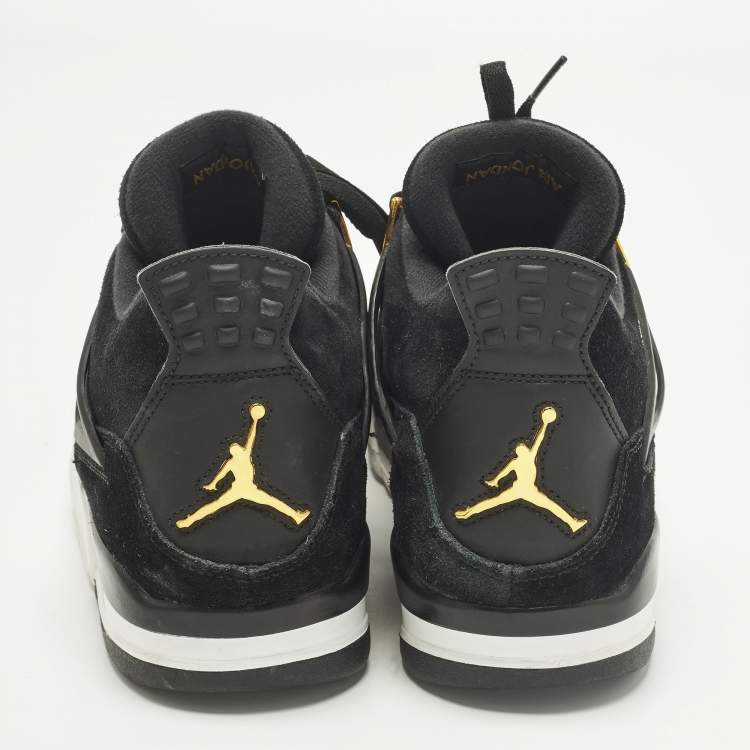 Pre Owned Air Jordans 4 Retro Size 43 Black Leather and Suede Lace Up Sneakers