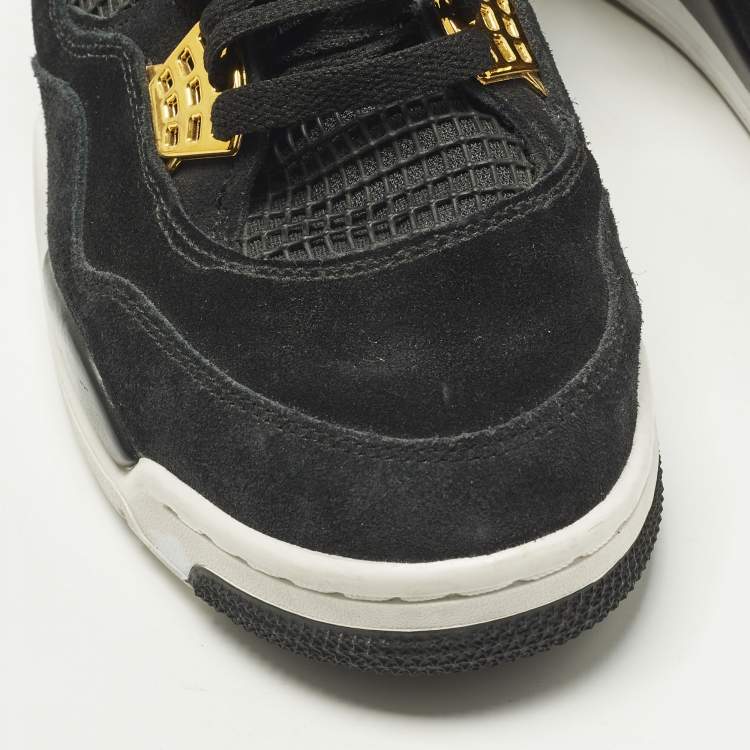 Pre Owned Air Jordans 4 Retro Size 43 Black Leather and Suede Lace Up Sneakers