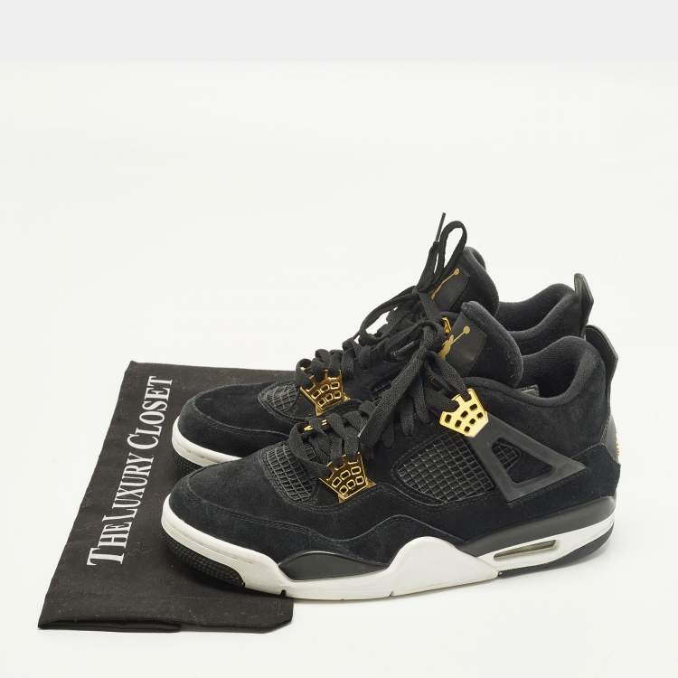 Pre Owned Air Jordans 4 Retro Size 43 Black Leather and Suede Lace Up Sneakers