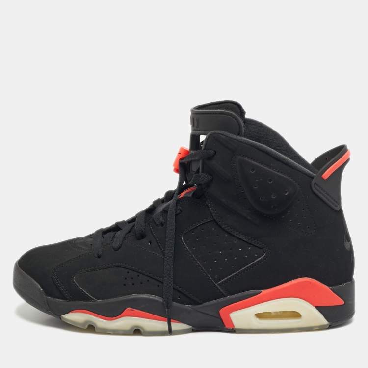 Pre Owned Air Jordans 6 Retro Size 44.5 Black Nubuck Leather High Top Sneakers