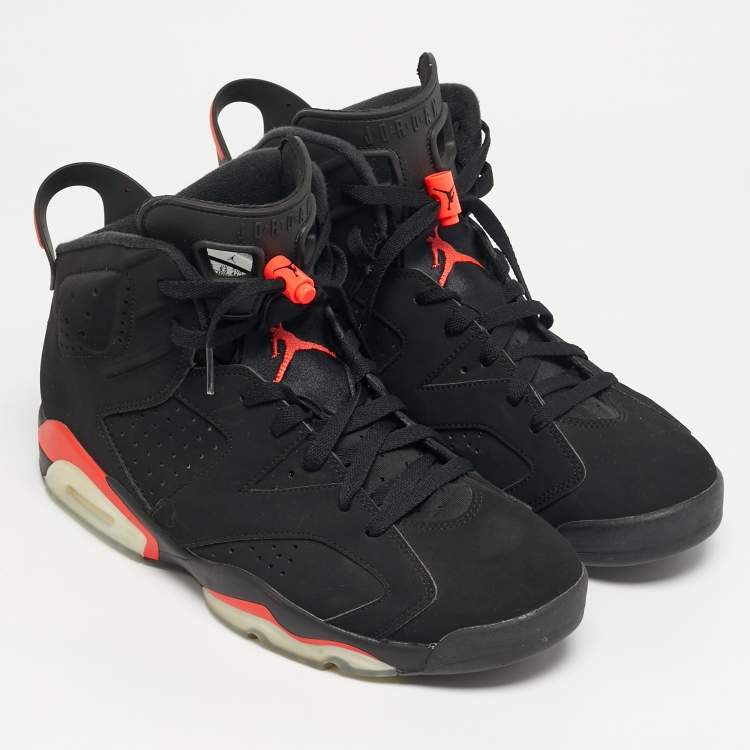 Pre Owned Air Jordans 6 Retro Size 44.5 Black Nubuck Leather High Top Sneakers