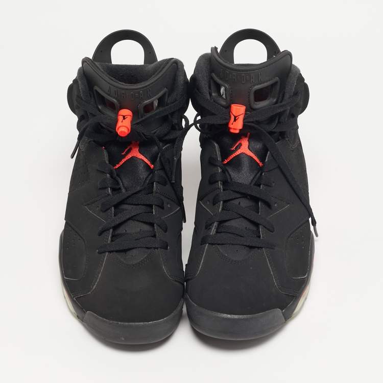 Pre Owned Air Jordans 6 Retro Size 44.5 Black Nubuck Leather High Top Sneakers