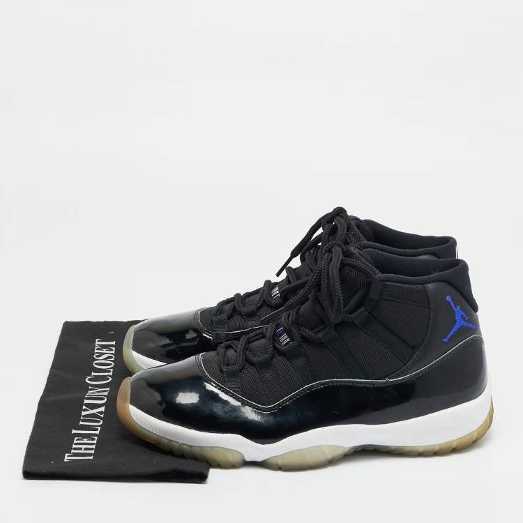 Pre Owned Air Jordans 11 Retro 'Space Jam' Size 43 Black Leather, Mesh and Patent Leather High Top Sneakers