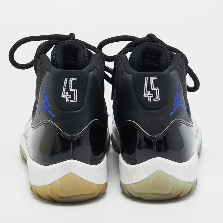 Pre Owned Air Jordans 11 Retro 'Space Jam' Size 43 Black Leather, Mesh and Patent Leather High Top Sneakers