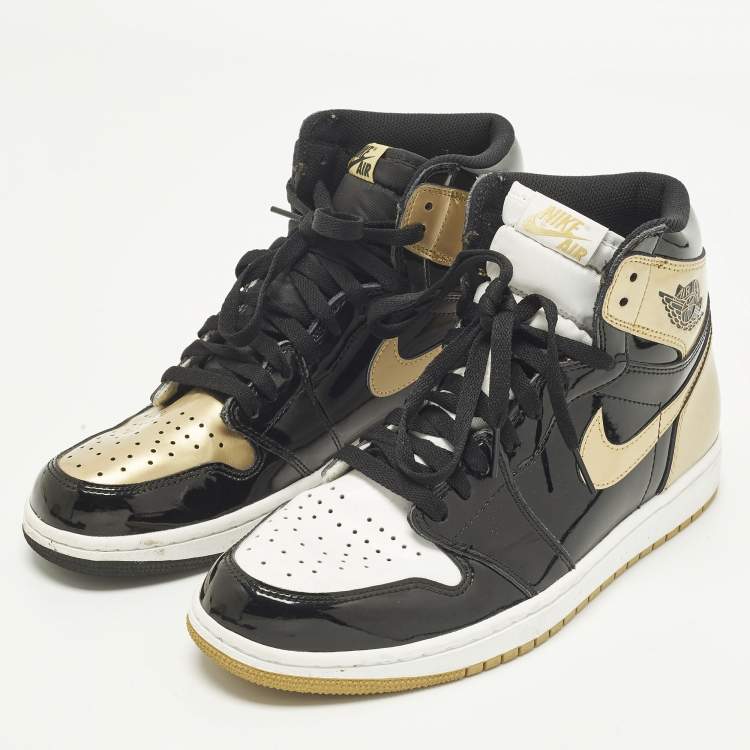 Pre Owned Air Jordans 1 Retro High Og Nrg Size 43 Gold Leather High Top Sneakers