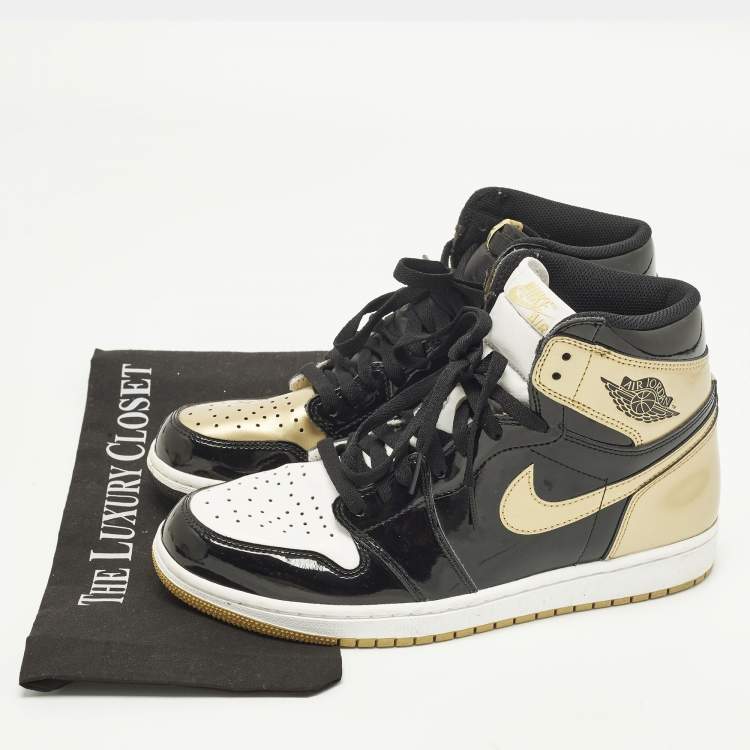 Pre Owned Air Jordans 1 Retro High Og Nrg Size 43 Gold Leather High Top Sneakers