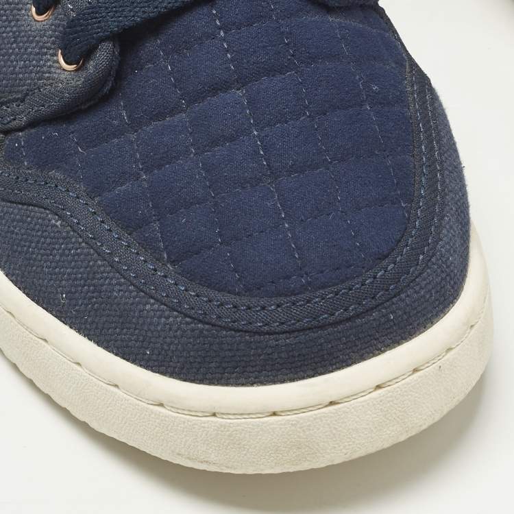 Pre Owned Air Jordans 1 AJKO High OG Size 42 Navy Blue Canvas and Fabric High Top Sneakers