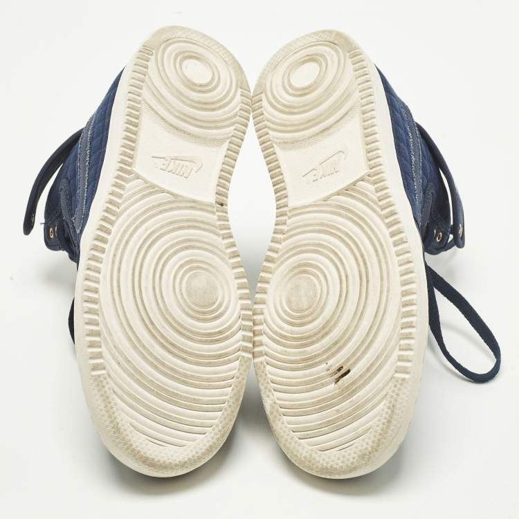 Pre Owned Air Jordans 1 AJKO High OG Size 42 Navy Blue Canvas and Fabric High Top Sneakers