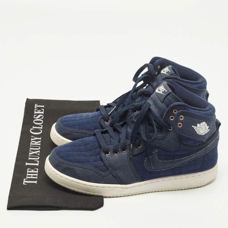 Pre Owned Air Jordans 1 AJKO High OG Size 42 Navy Blue Canvas and Fabric High Top Sneakers