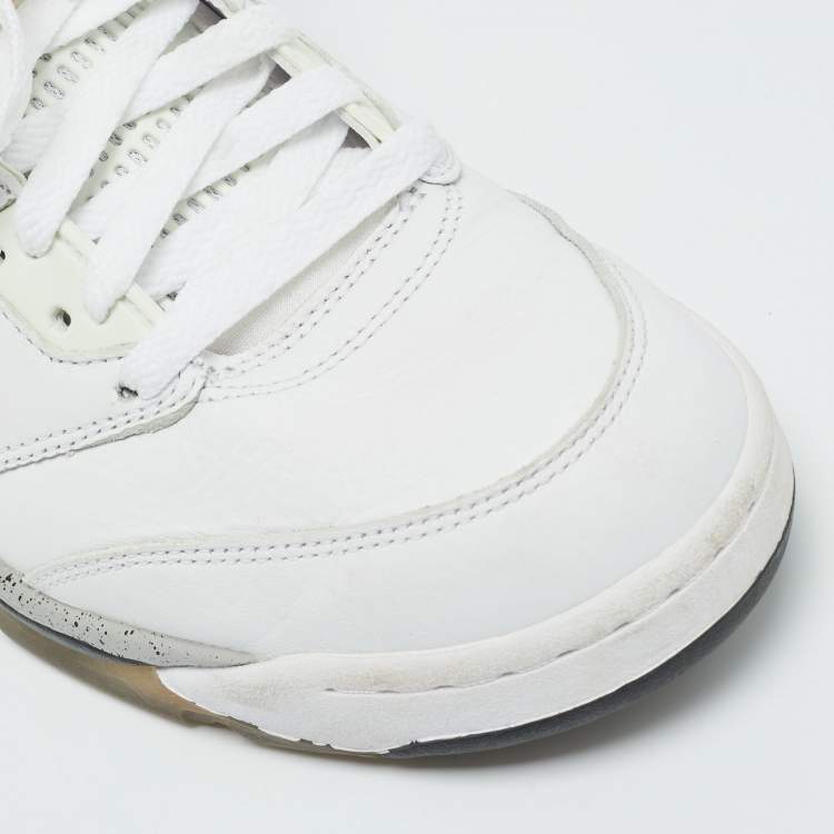 Pre Owned Air Jordans Jordan 5 Retro Size 43 White Leather High Top Sneakers