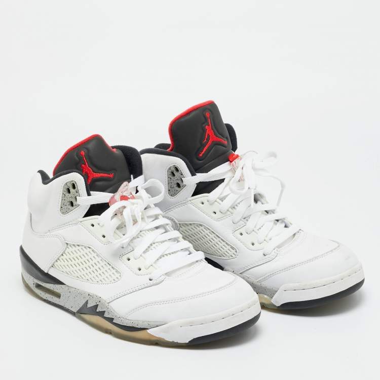 Pre Owned Air Jordans Jordan 5 Retro Size 43 White Leather High Top Sneakers