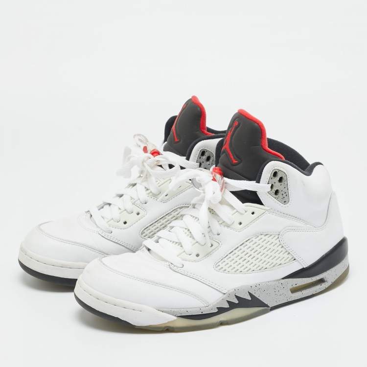 Pre Owned Air Jordans Jordan 5 Retro Size 43 White Leather High Top Sneakers