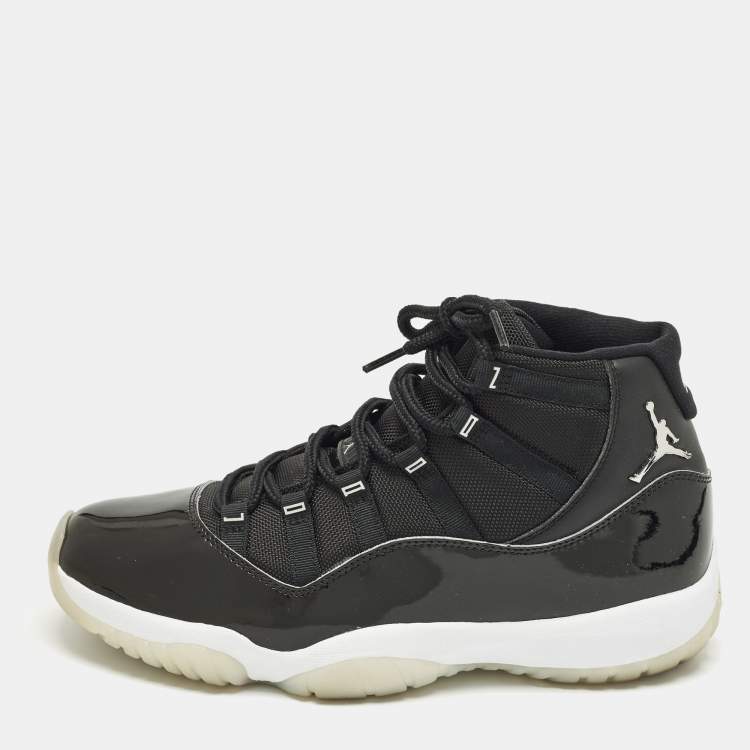 Pre Owned Air Jordans Jordan 11 Retro Jubilee 25th Anniversary Size 45.5 Black Canvas and Patent Leather High Top Sneakers