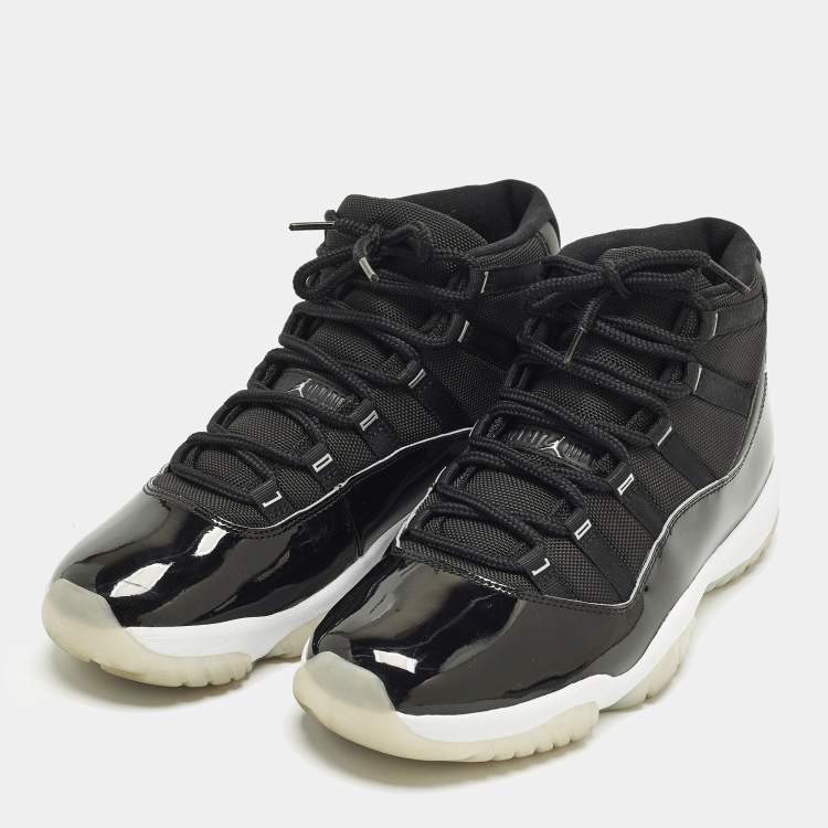 Pre Owned Air Jordans Jordan 11 Retro Jubilee 25th Anniversary Size 45.5 Black Canvas and Patent Leather High Top Sneakers