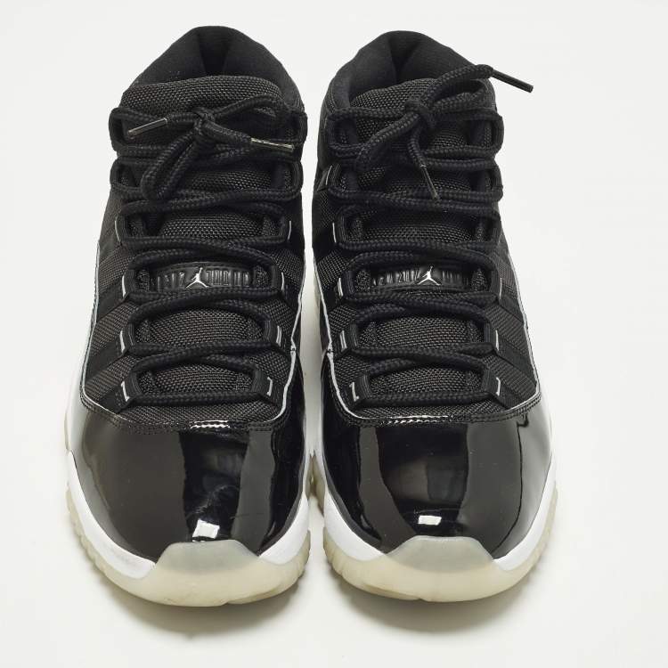 Pre Owned Air Jordans Jordan 11 Retro Jubilee 25th Anniversary Size 45.5 Black Canvas and Patent Leather High Top Sneakers